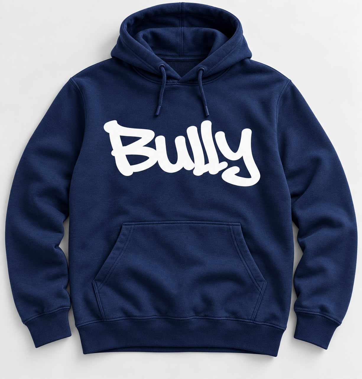 Navy blue Bully Loopy Blogger hoodie with white graffiti lettering