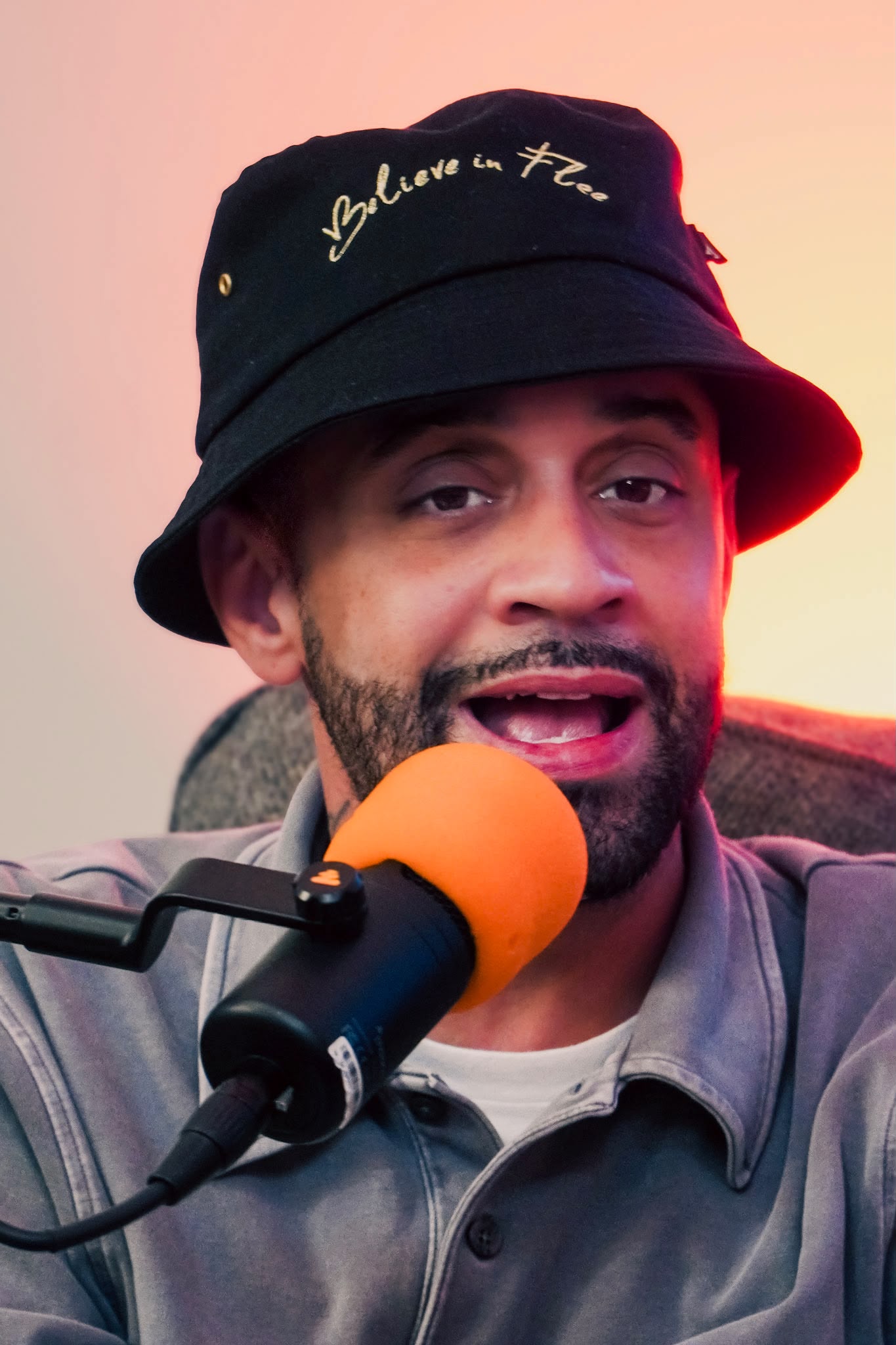 Loopy Blogger speaking into a microphone